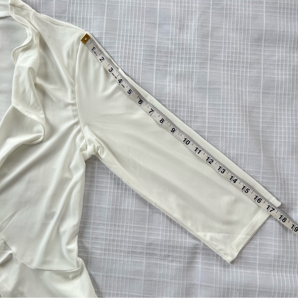 Nina Leonard Ivory Ruffle Draped Open-Front Shrug Bolero 3/4 Sleeves SZ L - Picture 13 of 15